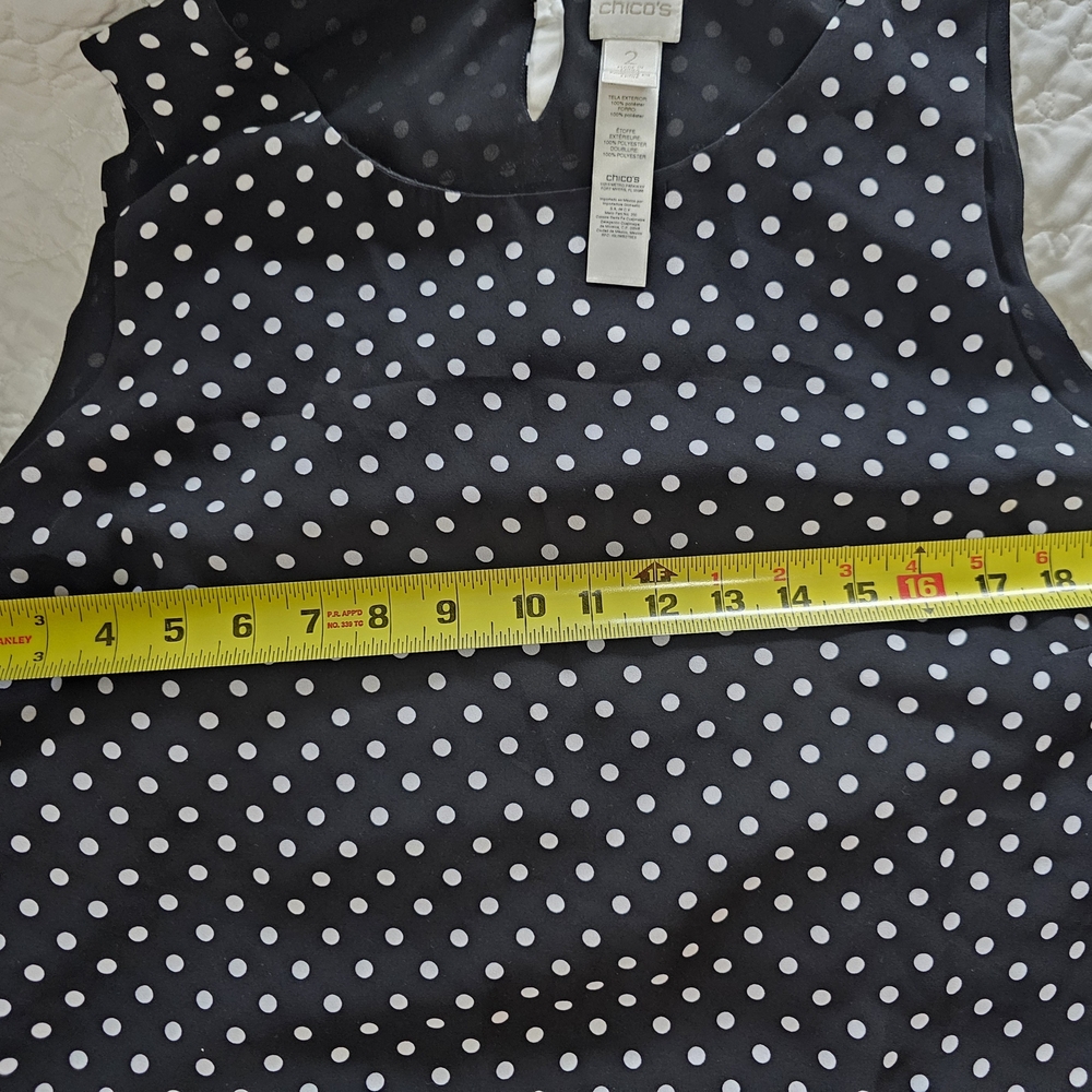 Chico's Black Tunic Tank Top with White Polka Dots Sz 2 12-14 - Picture 11 of 11
